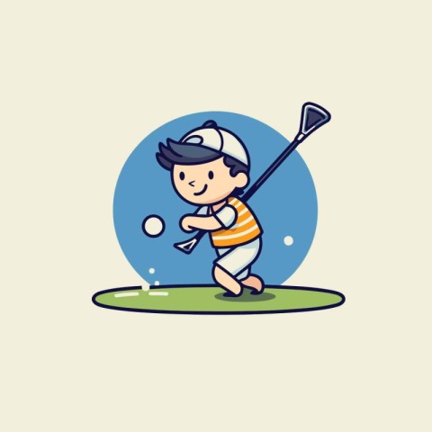 Illustration of a boy playing golf on a golf course. vector illu