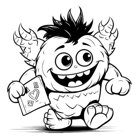 Black and White Cartoon Illustration of Devil or Devil Character