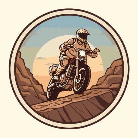 Motorcycle racer on a motorcycle in the mountains. Vector illust