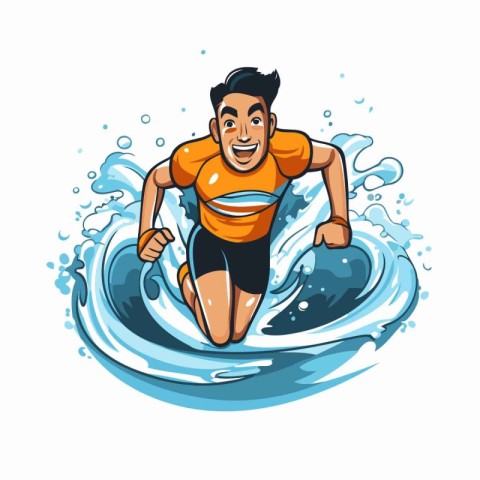 Surfer on the wave. Vector illustration isolated on white backgr