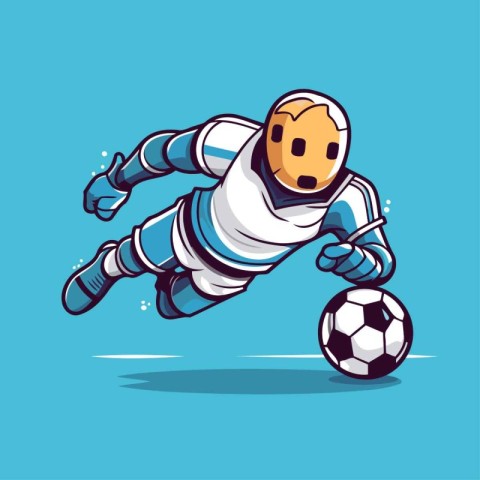 Cartoon soccer player kicking the ball. Vector illustration isol