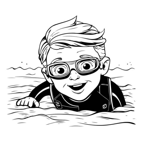 Vector illustration of a boy in scuba diving suit and goggles.