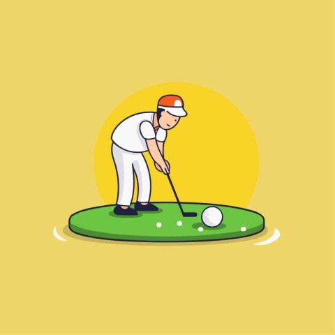 Golf player on the green. Vector illustration in flat style.