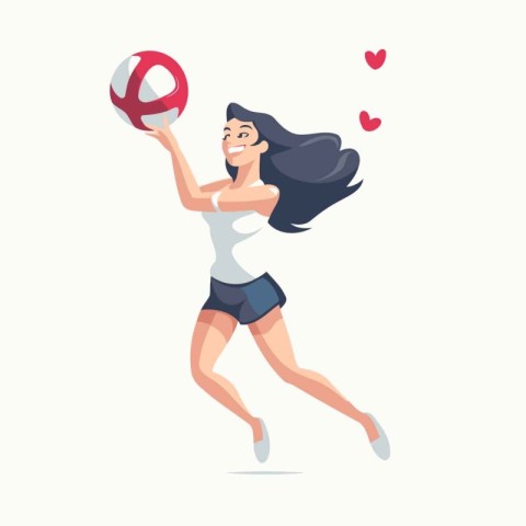 Girl volleyball player with ball. Vector illustration in a flat