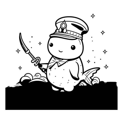 Vector illustration of a cute snowman in a cap with a knife