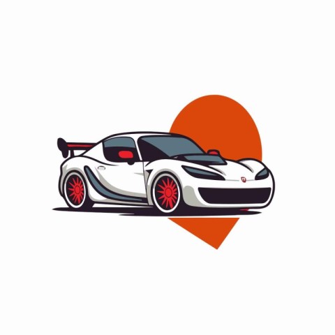 Sport car in a red heart. Vector illustration on white backgroun