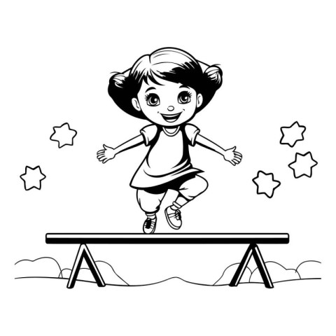 cute little girl jumping over obstacle black and white vector il