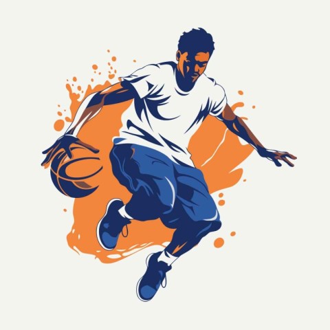 Basketball player jumping with ball. vector illustration. Design