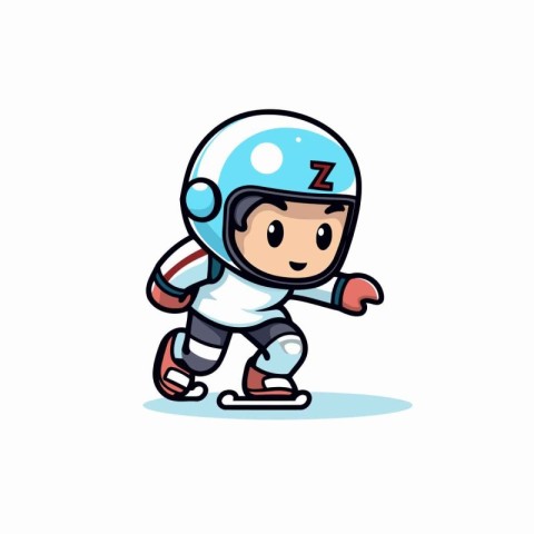 Cartoon ice hockey player with helmet and skates. Vector illustr