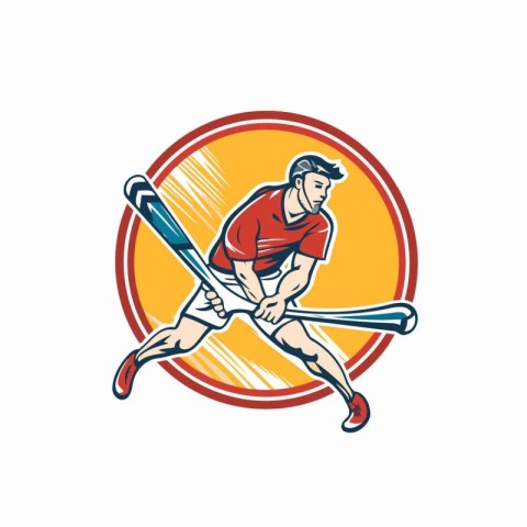 Retro style illustration of a baseball player batting set inside