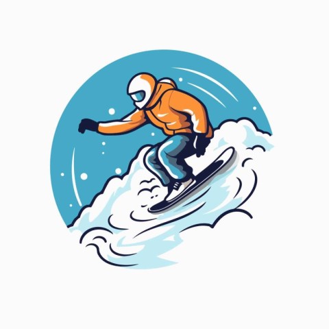 Snowboarder jumping on the wave. Vector illustration in a flat s