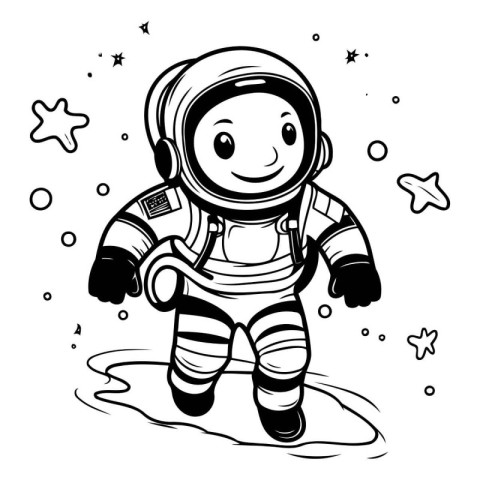 Astronaut in space suit. Black and white vector illustration.