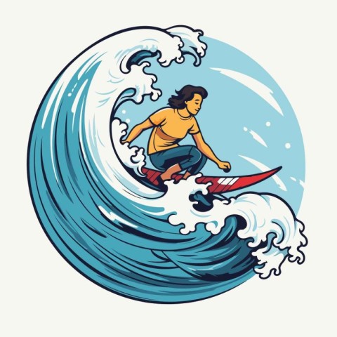 Surfer on the wave. Vector illustration in a cartoon style.