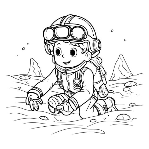 Coloring book for children: diver in the sea. Coloring page