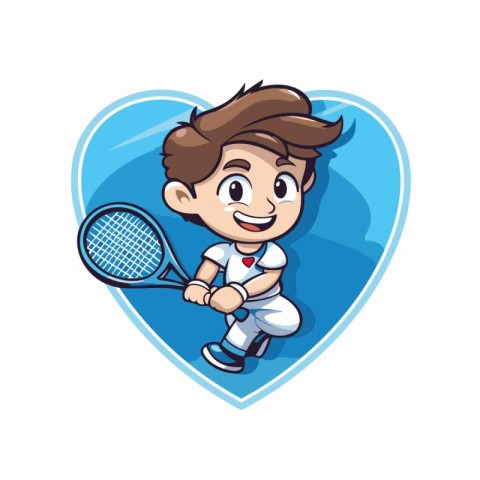 Tennis Player Cartoon Mascot Character Vector Icon Illustration.