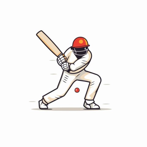 Cricket player with bat and ball. Vector illustration in cartoon