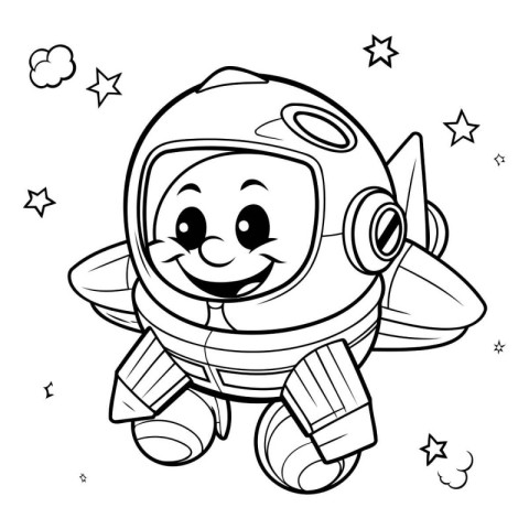 Black and White Cartoon Illustration of Astronaut Character Colo