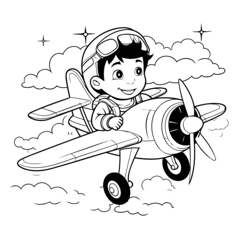 Boy pilot with airplane cartoon vector illustration graphic desi