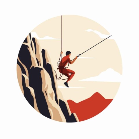 Rock climber climbs a cliff. Vector illustration in flat style.