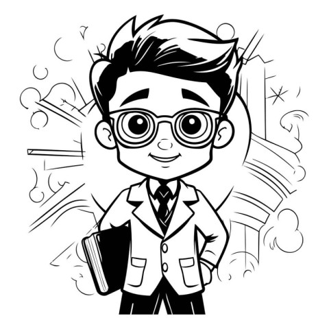 Cute schoolboy with glasses and a briefcase. Vector illustration