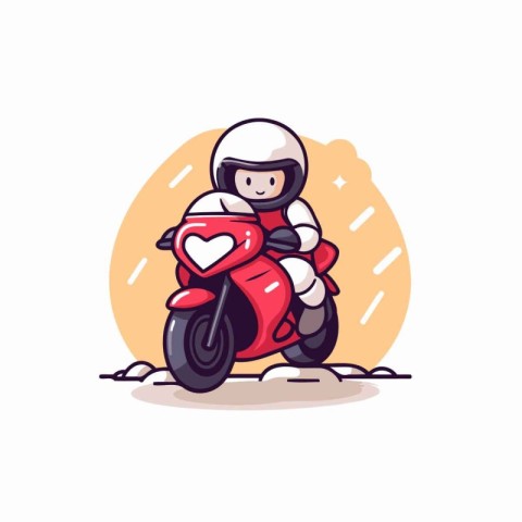 Biker with heart on the motorcycle. Vector illustration in carto