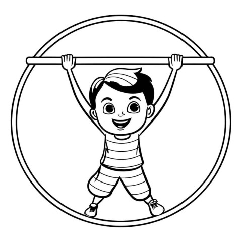 cute little boy hanging on the horizontal bar cartoon vector ill