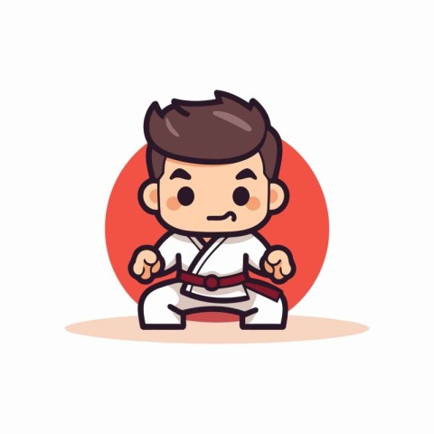 Taekwondo karate boy cartoon character. Vector illustration.