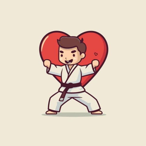 Karate man with heart. Cartoon vector illustration. Vector illus