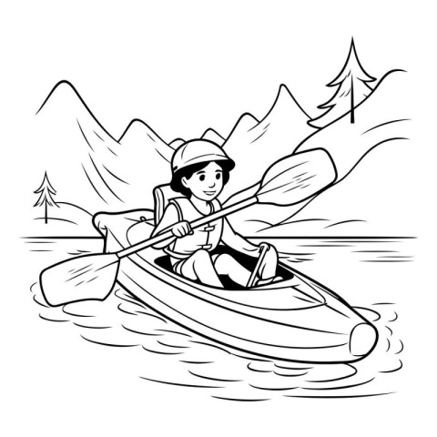 illustration of a woman paddling a kayak on a lake