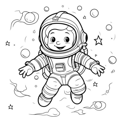 Coloring book for children: Astronaut in space. Vector illustrat