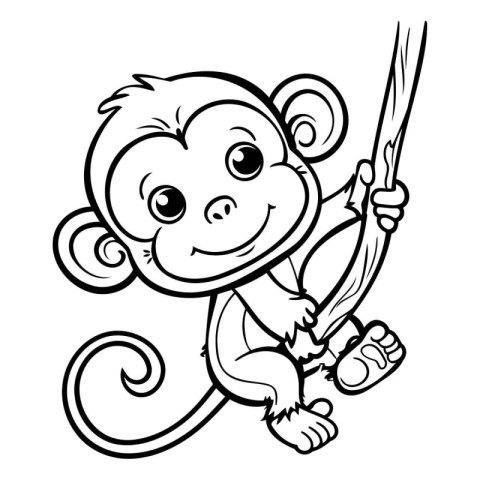 Monkey with a baseball bat - Coloring book for children.