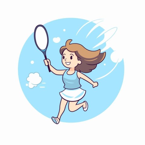 Girl playing tennis. Vector illustration in cartoon style on whi