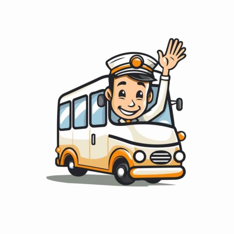 Sailor boy driving a school bus cartoon character vector illustr