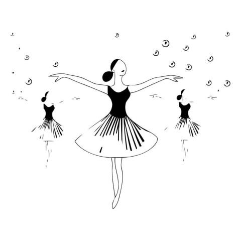 Ballerina dancing. Black and white vector illustration of baller