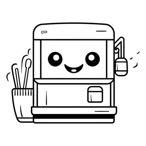 kawaii coffee machine icon over white background. line style. ve