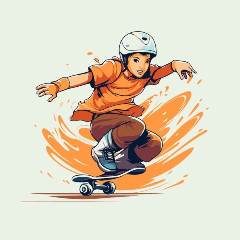 Skateboarder riding on a skateboard. Vector illustration.