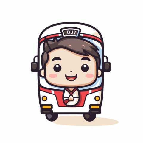 Cute Boy Bus Driver Mascot Character Vector Illustration.