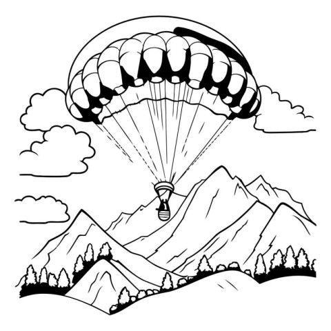 Parachutist flying in the sky over the mountains. vector illustr