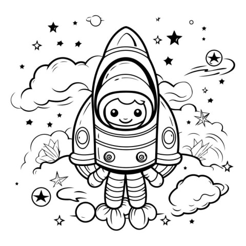 Coloring book for children: astronaut in space. Vector illustrat