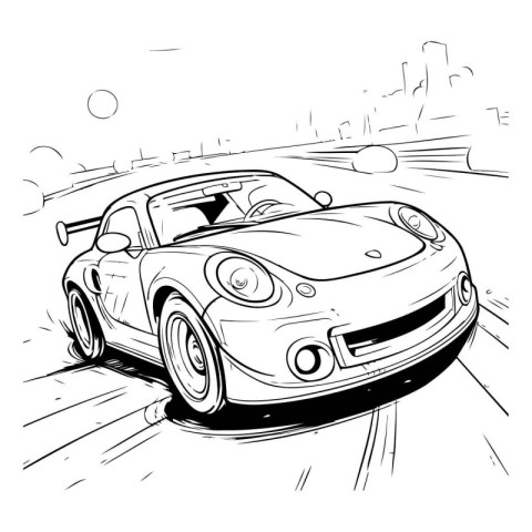 sketch of a sports car on the road. vector illustration