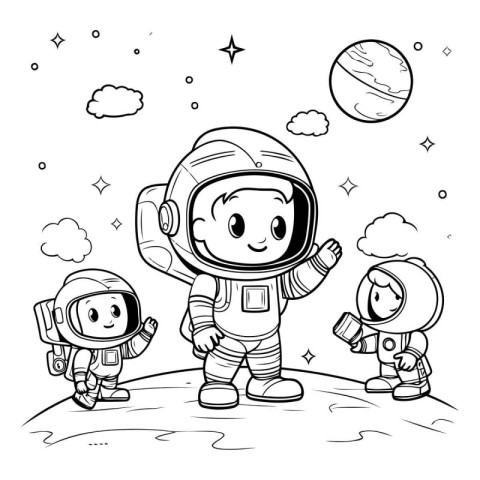 Astronaut and astronaut on the moon. Coloring book for children