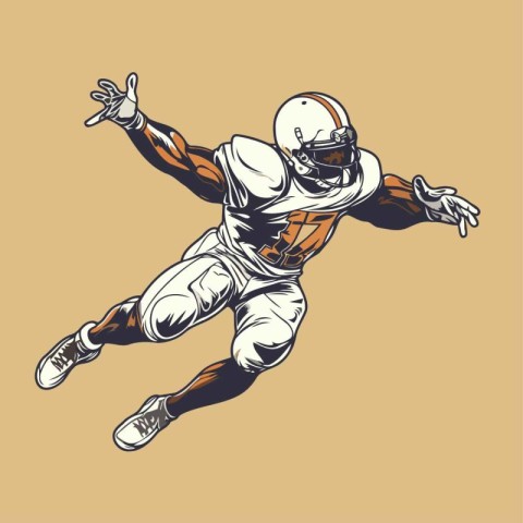 American football player jumping and catching ball. Vector illus