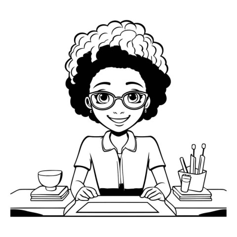 young black teacher woman with books and coffee cup vector illus