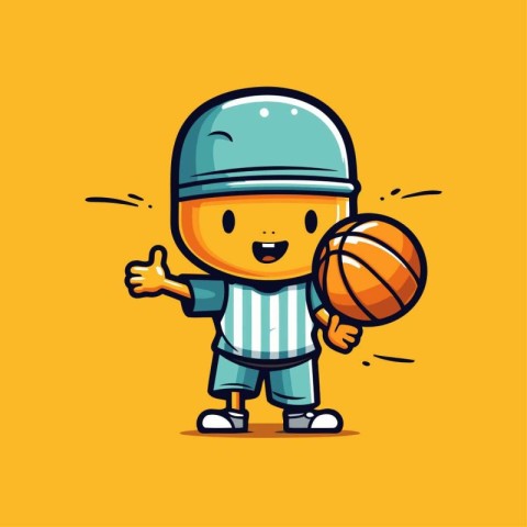 Cute Cartoon Basketball Player Character. Mascot Design Vector I