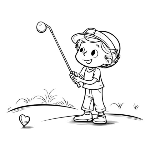 Little boy playing golf. Vector illustration of a little boy pla