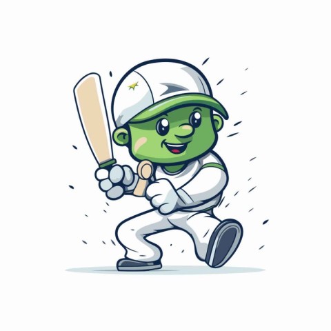 Cricket Mascot Character with Baseball Bat Vector Illustration