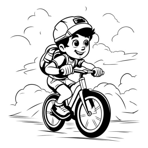 Boy riding a bicycle. sketch for your design. Vector illustratio