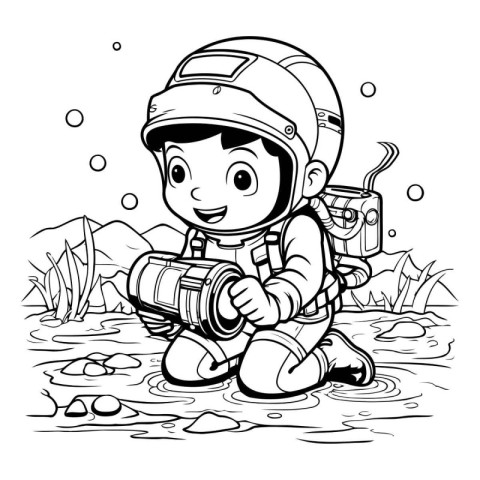 Illustration of a Little Boy Wearing a Astronaut Helmet and Hold