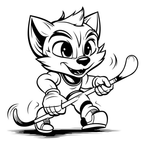 Cute cartoon fox playing hockey. Vector illustration ready for v