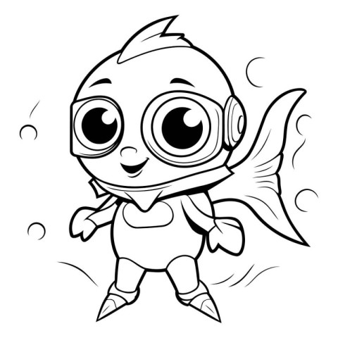 Coloring Page Outline Of Cute Cartoon Fish Fantasy Character.